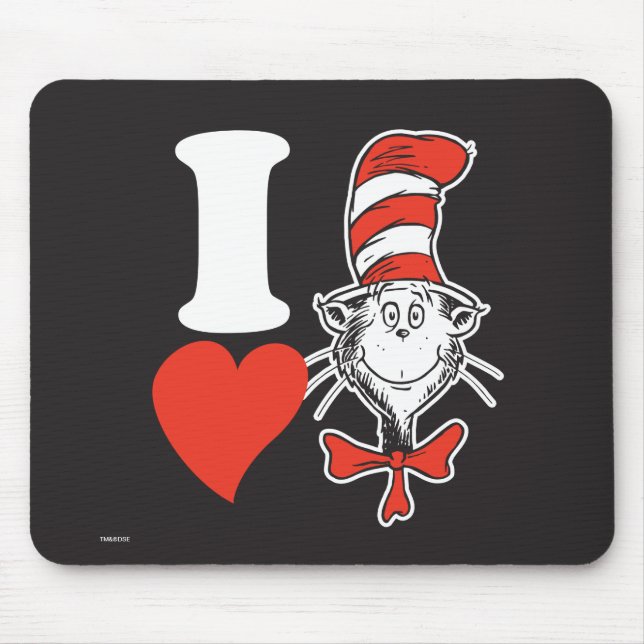 Tapis De Souris J'adore le Chat dans le Chapeau (Devant)
