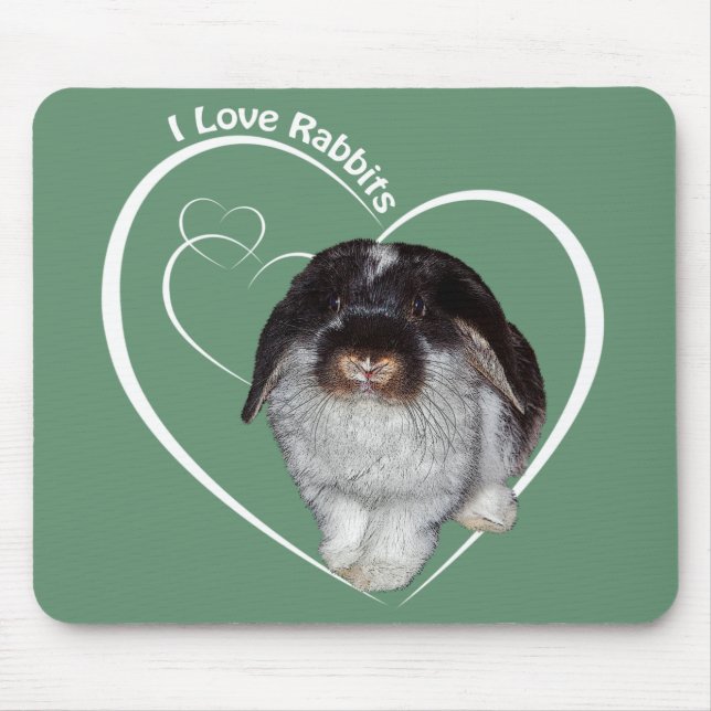 Tapis de souris J'adore les lapins (vert) (Devant)