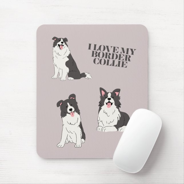 Tapis de souris J'adore mon Border Collie (Avec souris)