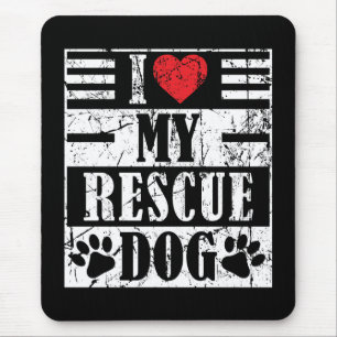Tapis De Souris J'adore mon chien de sauvetage Cadeau drôle vintag