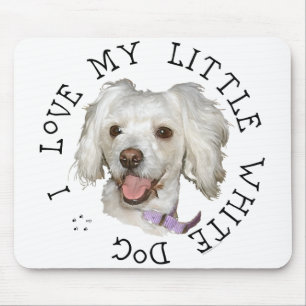 Tapis De Souris J'adore mon petit chien blanc Caniche / Bichon