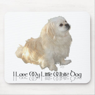 Tapis De Souris J'adore mon petit chien blanc - Pékinois !