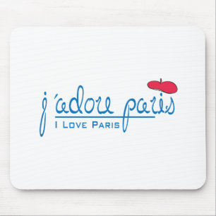 Tapis De Souris j'adore Paris (J'aime Paris) avec béret rouge