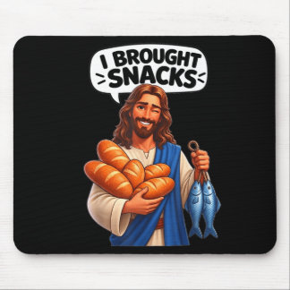 Tapis De Souris J'ai apporté des snacks mème drôle de jésus 