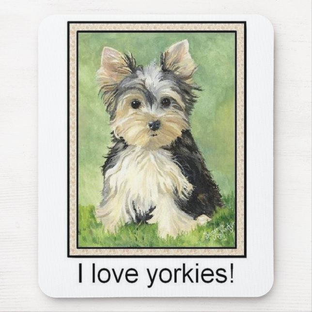 Tapis De Souris J'aime des yorkies Mousepad (Devant)