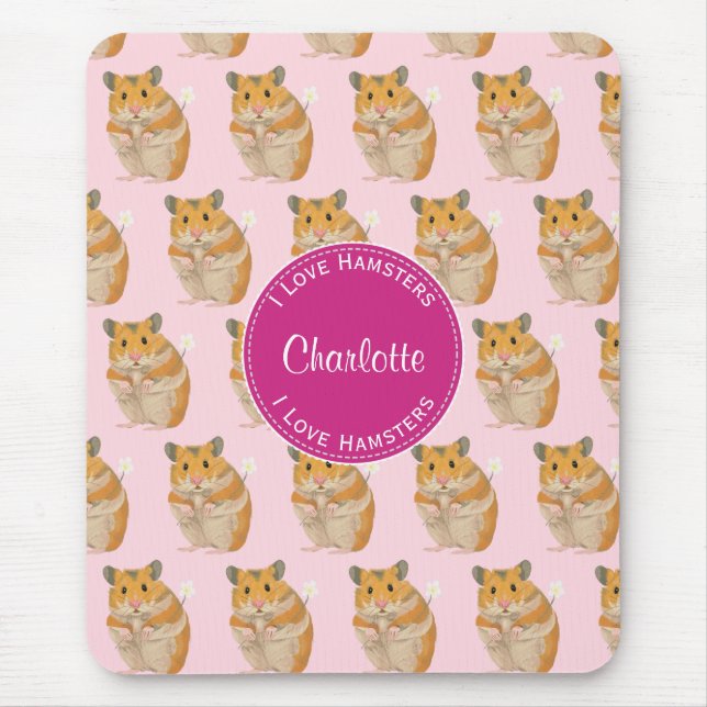 Tapis De Souris J'aime Hamsters Motif Hamster Rose (Devant)