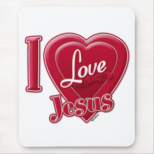 Tapis De Souris J'aime Jésus Coeur Rouge