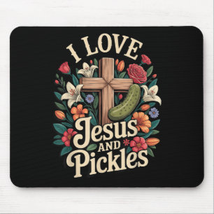 Tapis De Souris J'aime Jésus et les cornichons 
