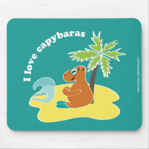 Tapis De Souris J'aime l'art de plage tropical des capybaras