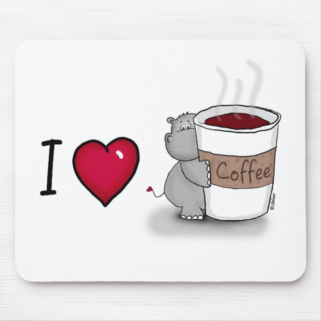 Tapis De Souris J'aime le café - hippopotame avec une tasse de (Devant)