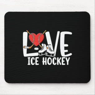 Tapis De Souris J'aime le hockey sur glace Patins mignons Bâton et
