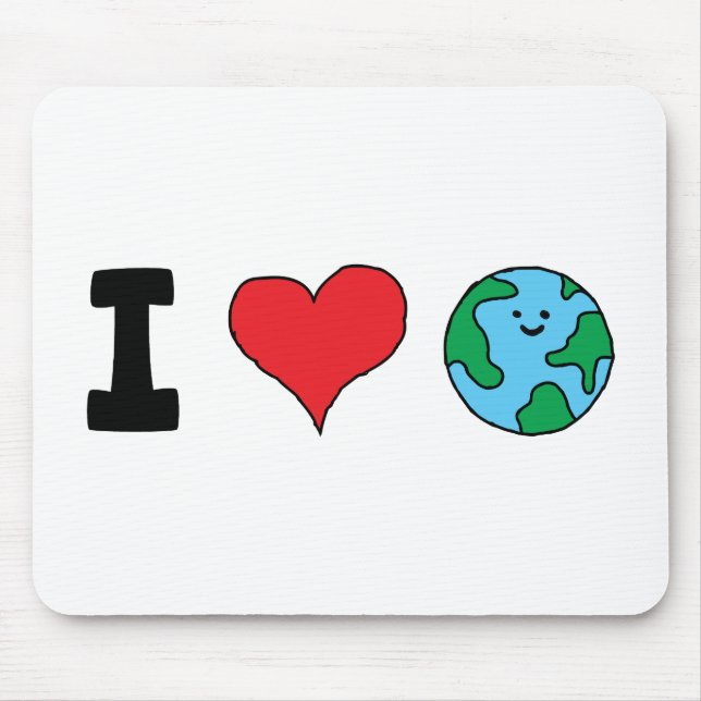 Tapis De Souris J'aime le monde Joyeux Clipart de la Terre Cute Te (Devant)