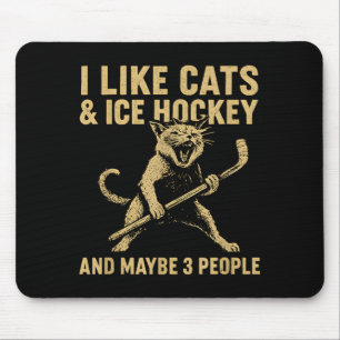 Tapis De Souris J'aime les chats de hockey sur glace et peut-être