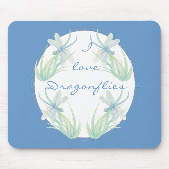 Tapis De Souris J'aime les libellules en bleu et vert (Devant)