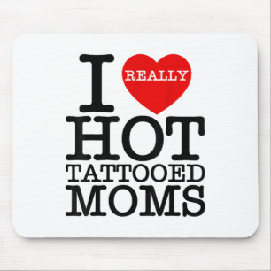 Tapis De Souris J'Aime Les Tatouages Chauds Les mamans Coeur Rouge