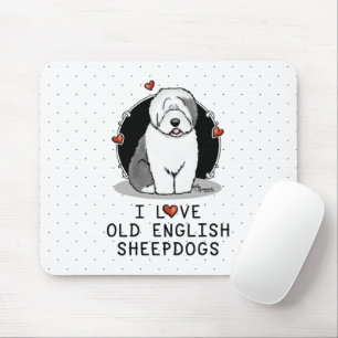 Tapis De Souris J'aime les vieux bergers anglais (Grey 1) mignonne