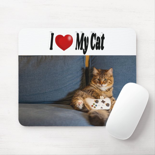 Tapis De Souris J'aime ma photo de chat (Avec souris)