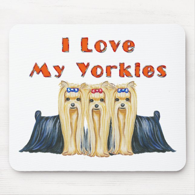 Tapis De Souris J'Aime Mes Yorkies Art Design Mousepad (Devant)