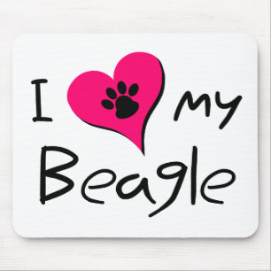 Tapis De Souris J'aime mon Beagle mignon Empreinte de patte sur le