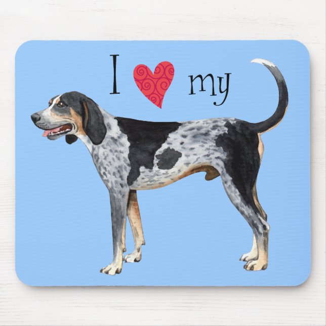 Tapis De Souris J'aime mon bluetick Coonhound (Devant)