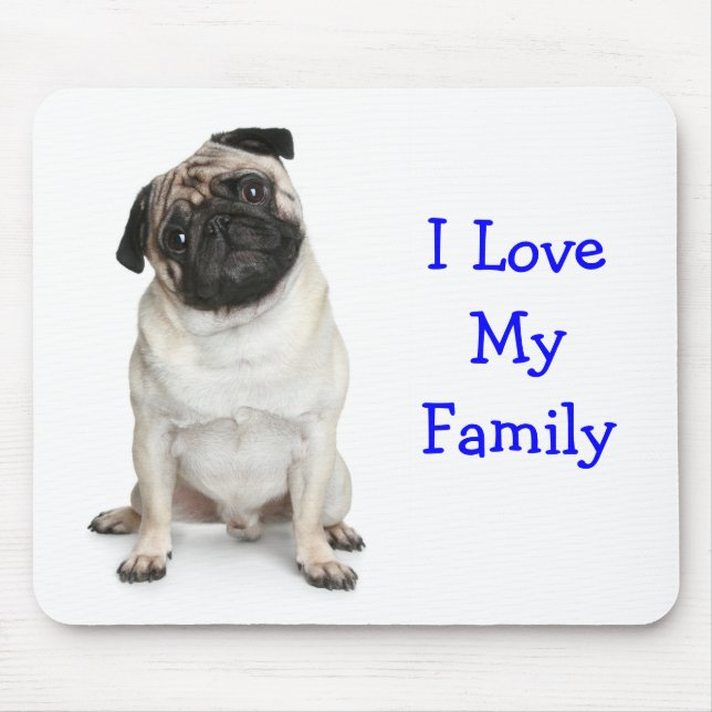 Tapis De Souris J'aime mon Carlin familial Mousepad (Devant)