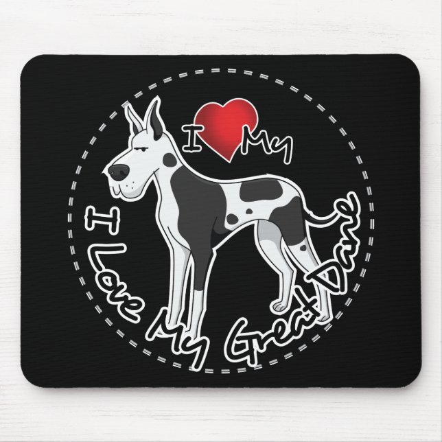 Tapis De Souris J'aime mon chien de great dane (Devant)