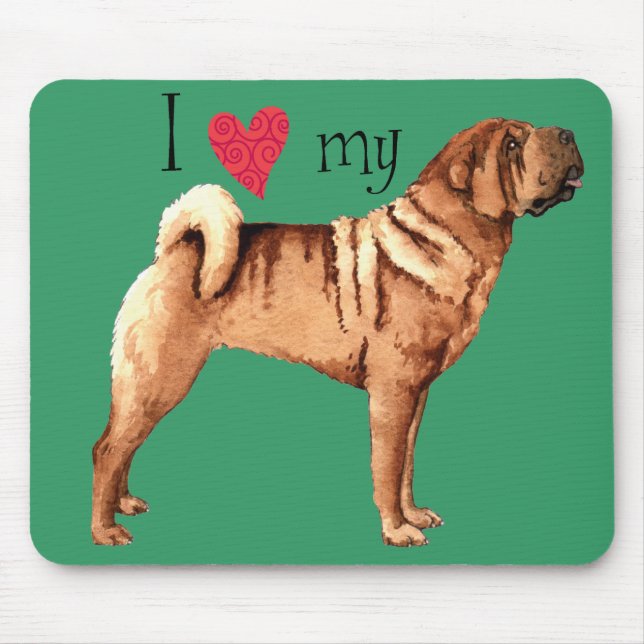 Tapis De Souris J'aime mon chinois Shar-Pei (Devant)