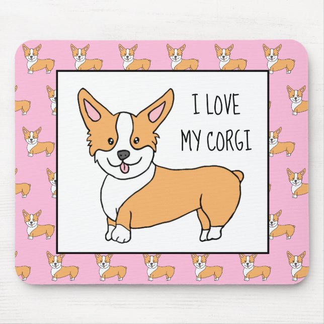 Tapis De Souris J'aime mon Corgi, le Cartoon Corgis (Devant)