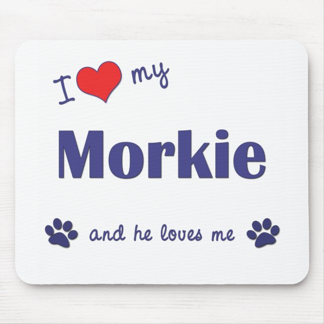 Tapis De Souris J'aime mon Morkie (le chien masculin) (Devant)