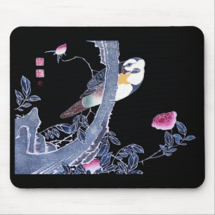 Tapis De Souris Jakuchu, "Perroquet sur la branche d'un Rose de fl