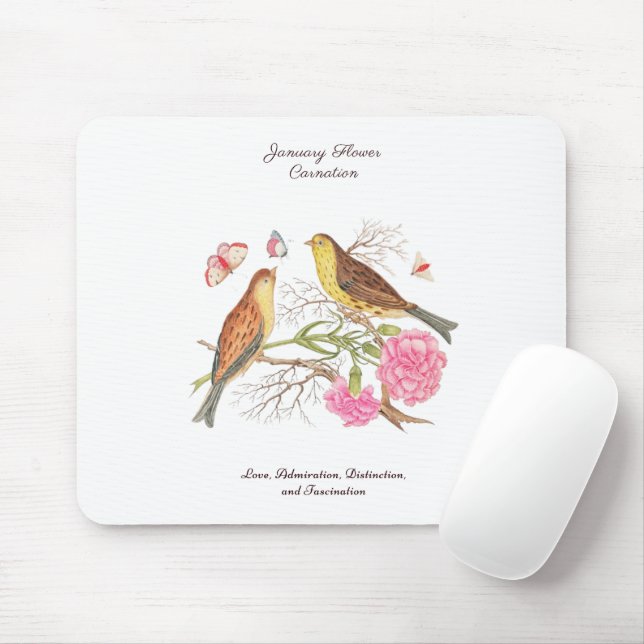 Tapis De Souris Janvier Mois de naissance Fleur Anniversaire Cadea (Avec souris)