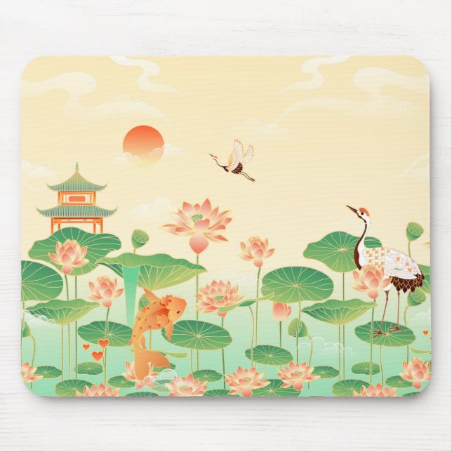 Tapis De Souris Japanese Garden Koi Pond and Waterlilies Art (Devant)