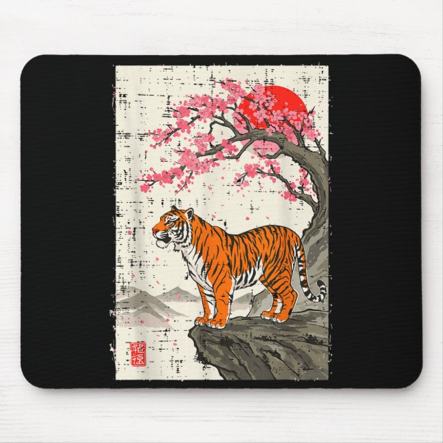 Tapis De Souris Japanese Tiger Cherry Blossoms Sakura Art Women Me (Devant)