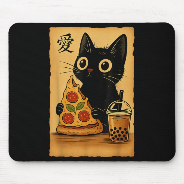 Tapis De Souris Japonais Kawaii Anime Cat Zza A Tea Cat Manger Zza (Devant)