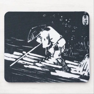 Tapis De Souris Japonais noir et blanc Ukiyo-e Hanaikada