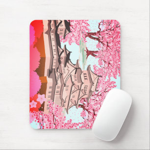 Tapis De Souris Japonais Sakura Castle Art - Cherry Blossom Printe