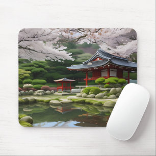 Tapis De Souris Japonais Sakura Cherry Blossom Garden Shrine Pond