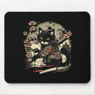 Tapis De Souris Japonais tatouage de chats Samurai, Vintage Kawaii