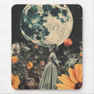 Tapis De Souris Jardin céleste de lune Fille florale sépia