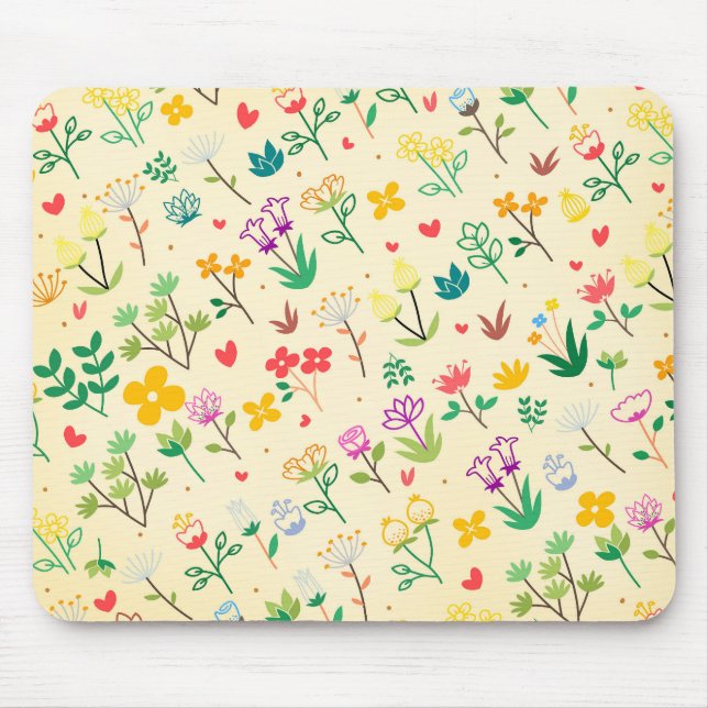 Tapis De Souris Jardin d'amour Fleurs de printemps & coeurs  (Devant)