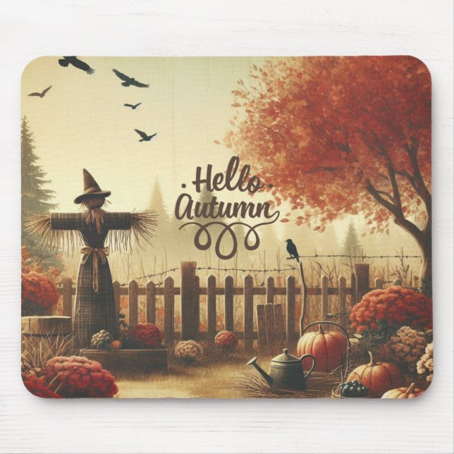Tapis De Souris Jardin d'automne et épouvantail (Devant)