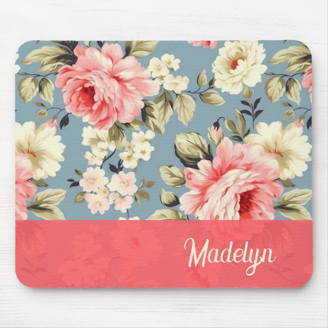 Tapis De Souris Jardin de campagne français chic floral script (Devant)