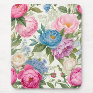 Tapis De Souris Jardin de campagne Roses et pivoines Floral