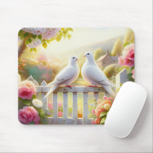 Tapis De Souris Jardin de cottage aux colombes blanches