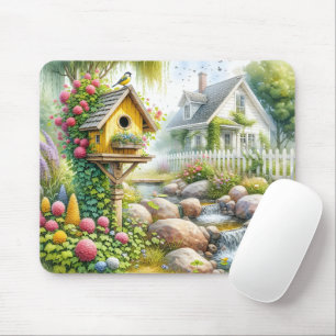 Tapis De Souris Jardin de cottage fantaisiste Niche à oiseaux Ruis