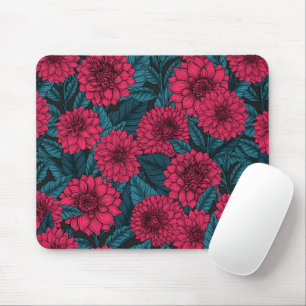 Tapis De Souris Jardin de Dahlia Rouge/feuilles bleus