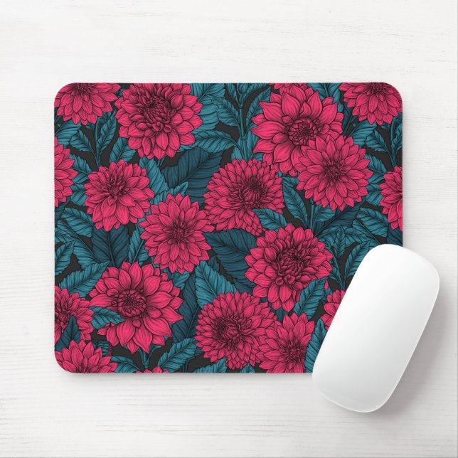 Tapis De Souris Jardin de Dahlia Rouge/feuilles bleus (Avec souris)