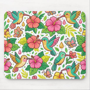 Tapis de souris Jardin de fleurs Colibri