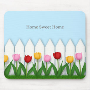 Tapis De Souris Jardin de fleurs de tulipes joyeux Nom ou texte pe
