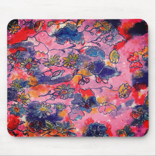 Tapis De Souris Jardin de fleurs roses et violettes Aquarelle orig